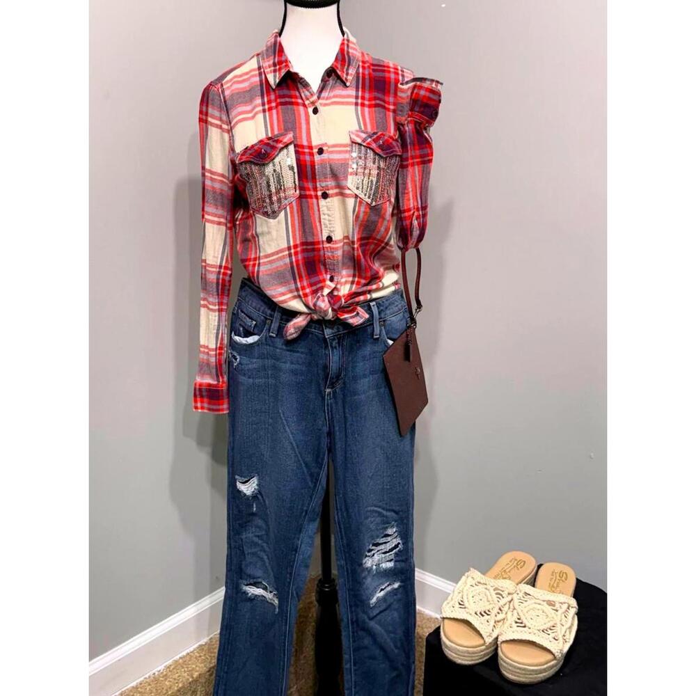 Mudd Women's Long Sleeve Flannel‎ Shirt Size Medium